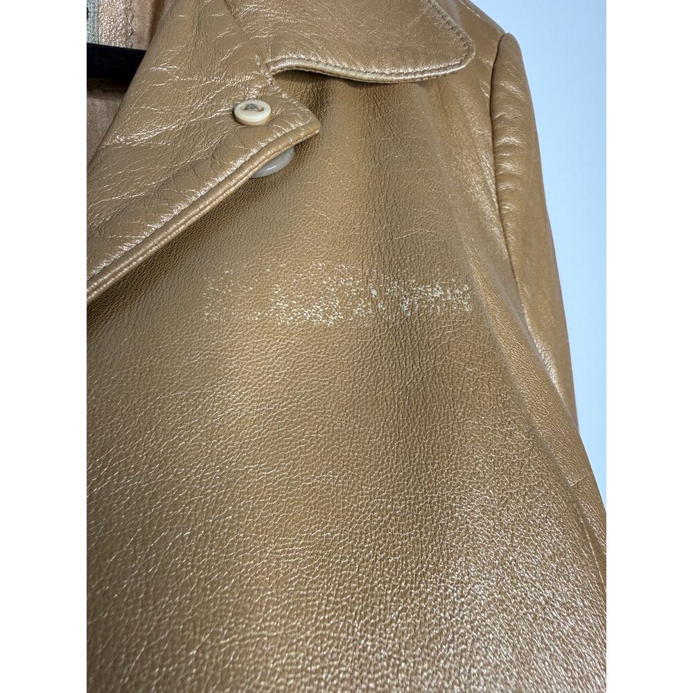 Metallic Gold Leather Coat|Vintage Tailored Statement Jacket Y2K - Picture 8 of 10